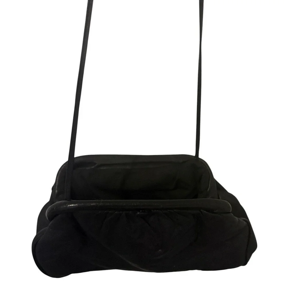 Vintage 80's Purse Black Genuine Leather Clutch Party Bag